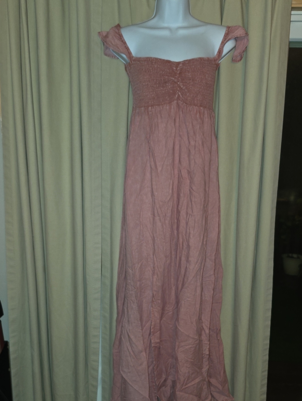 easel Dusty Rose Smocked Off The shoulder Maxi Dress